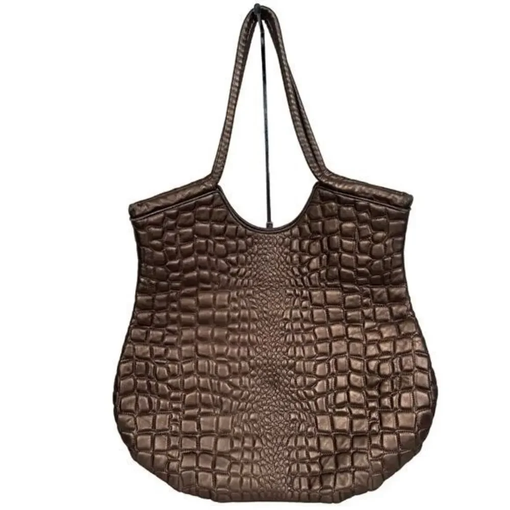 Vintage Y2K‎ Hobo International Quilted Bronze Large Shoulder Bag